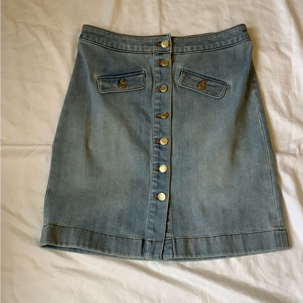 Talbots Light Blue Denim Skirt with Button Detail